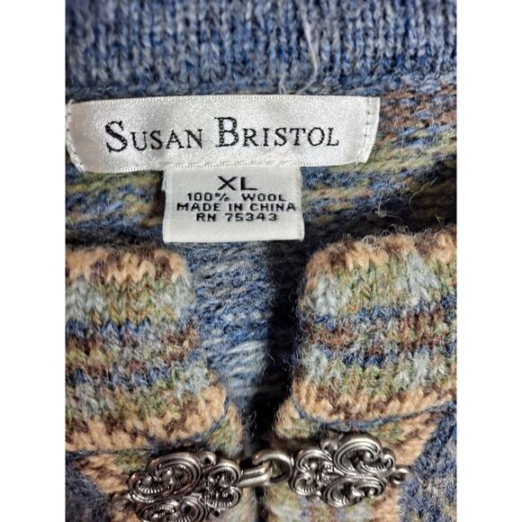 Susan Bristol Women's Vintage Wool Metal Clasp Nordic Design Cardigan Size XL - Picture 5 of 7